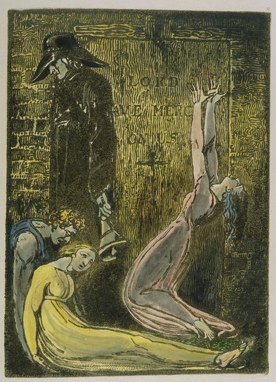 اللوحة 13 من "أوروبا". نبوءة ، 1794 (نقش بارز مطبوع باللون البني الداكن مع مرحاض وزيت على الورق) بواسطة وليام بليك